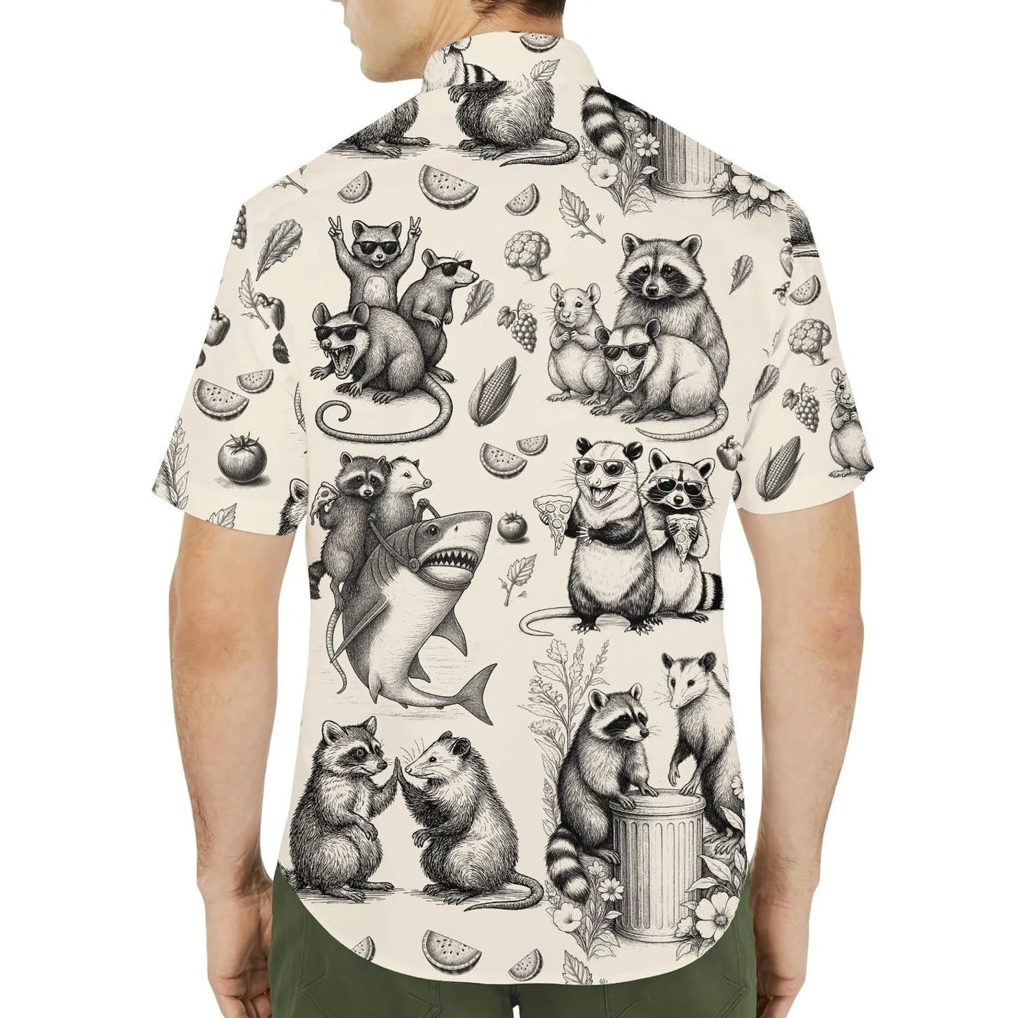 Funny Raccoon Sketch Hawaiian Shirt, Vintage Animal Aloha Shirt
