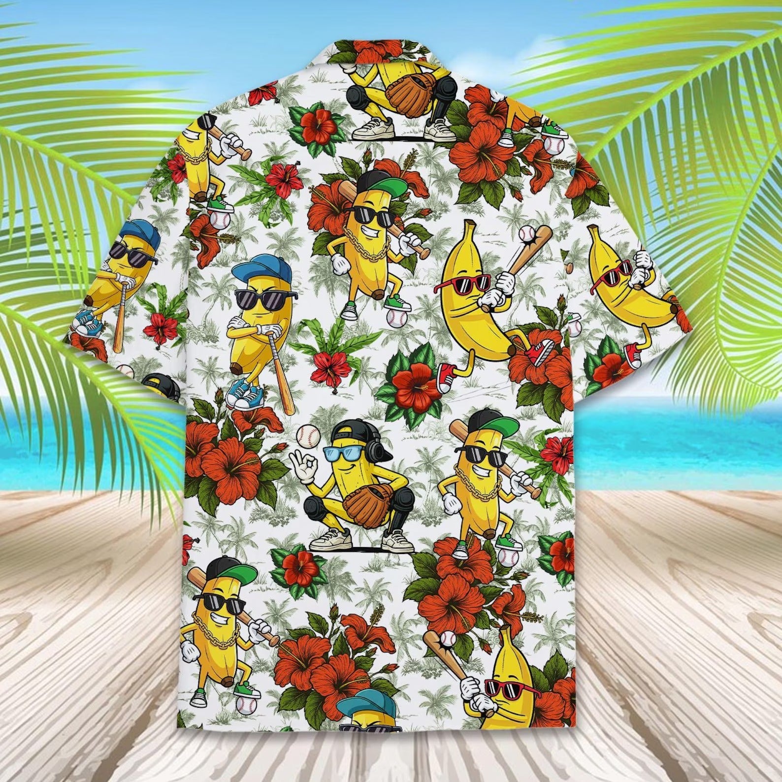Banana Baseball Hawaiian Shirt, Funny Sport Aloha Shirt, Tropical Summer Party Shirt