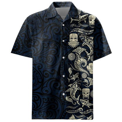 Polynesian Tribal Hawaii Shirt, Tiki Shark Aloha Shirt