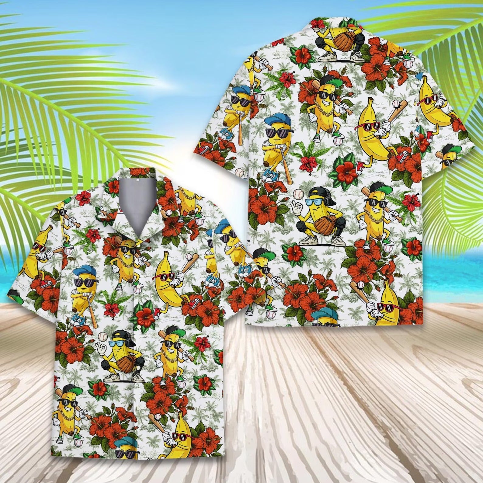 Banana Baseball Hawaiian Shirt, Funny Sport Aloha Shirt, Tropical Summer Party Shirt