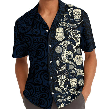 Polynesian Tribal Hawaii Shirt, Tiki Shark Aloha Shirt
