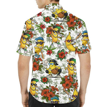 Banana Baseball Hawaiian Shirt, Funny Sport Aloha Shirt, Tropical Summer Party Shirt