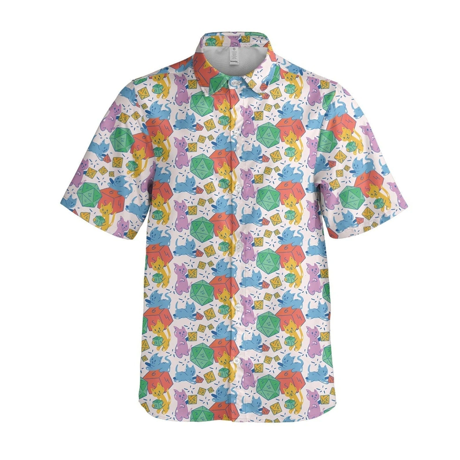 Cat Dice Pattern Hawaiian Shirt, Tabletop RPG Gamer Gift, Cute Aloha Shirt