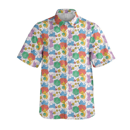 Cat Dice Pattern Hawaiian Shirt, Tabletop RPG Gamer Gift, Cute Aloha Shirt