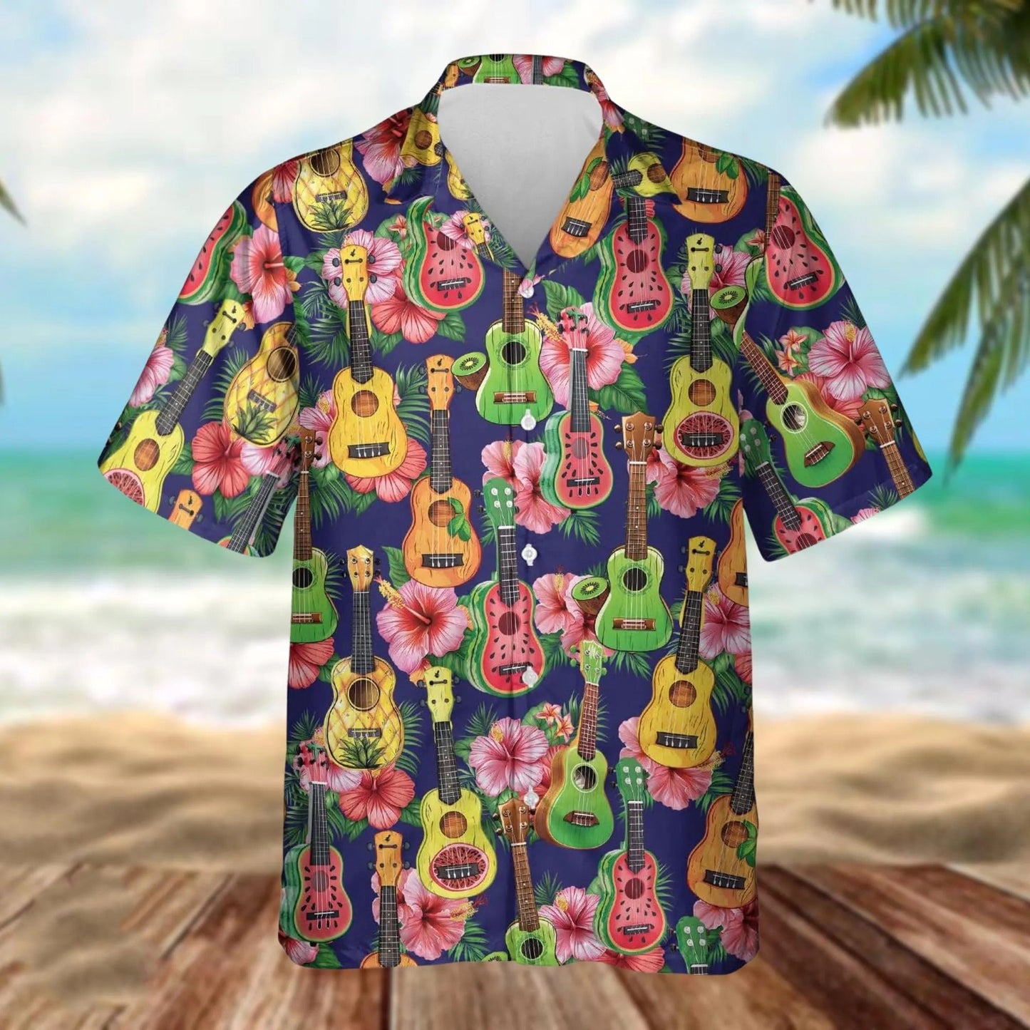 Ukulele Hawaiian Shirt, Guitar Tropical Aloha Shirt, Music Lover Summer Shirt