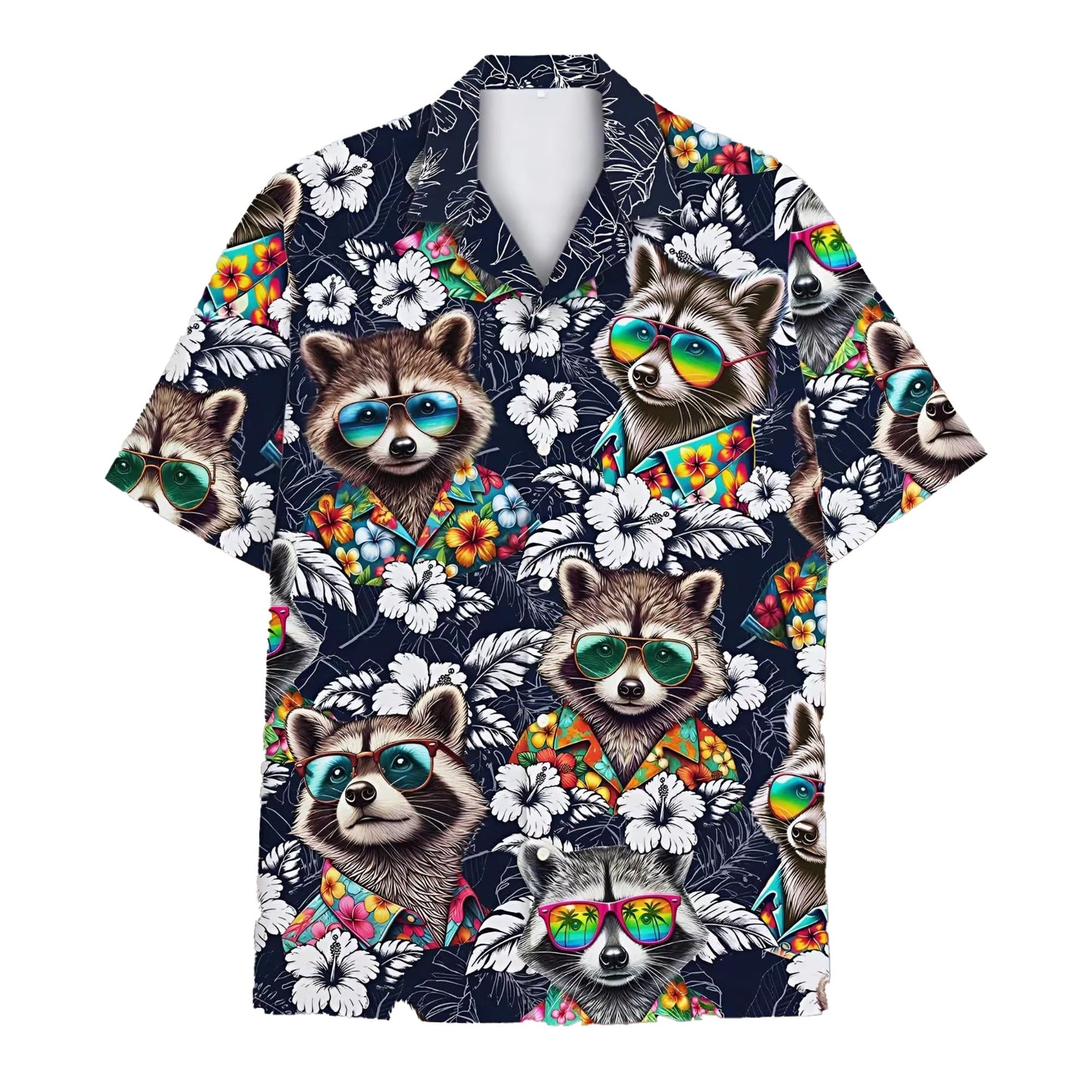 Raccoon Floral Hawaiian Shirt, Cool Sunglasses Aloha Shirt