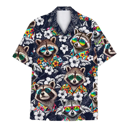 Raccoon Floral Hawaiian Shirt, Cool Sunglasses Aloha Shirt