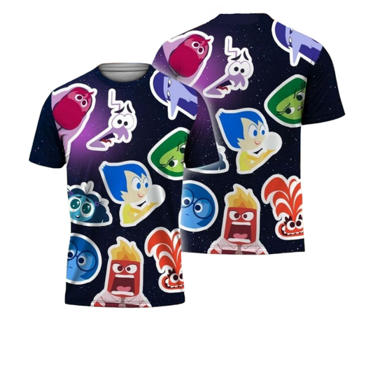 Inside Out T-Shirt All Emotions Stitckers Pattern T-Shirt Black Unisex - Trendy Gift For Men & Women