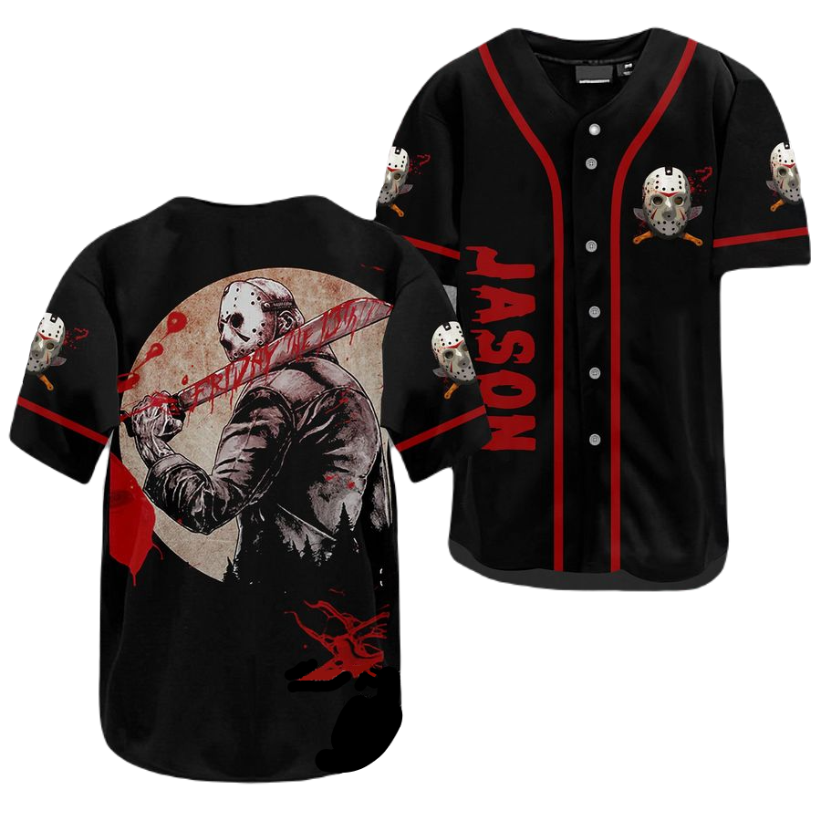 Friday the 13th Baseball Jersey Horror Bloody Jason Voorhees Jersey Shirt Black Red Unisex Adult New Release