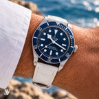 White Alligator Leather Watch Strap — shown on watch (AI-generated scene)