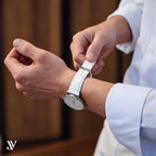 White Alligator Leather Watch Strap — shown on watch (AI-generated scene)