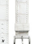 White Alligator Leather Watch Strap — stitching detail
