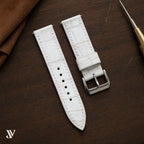 White Alligator Leather Watch Strap — styled scene (AI-generated scene)