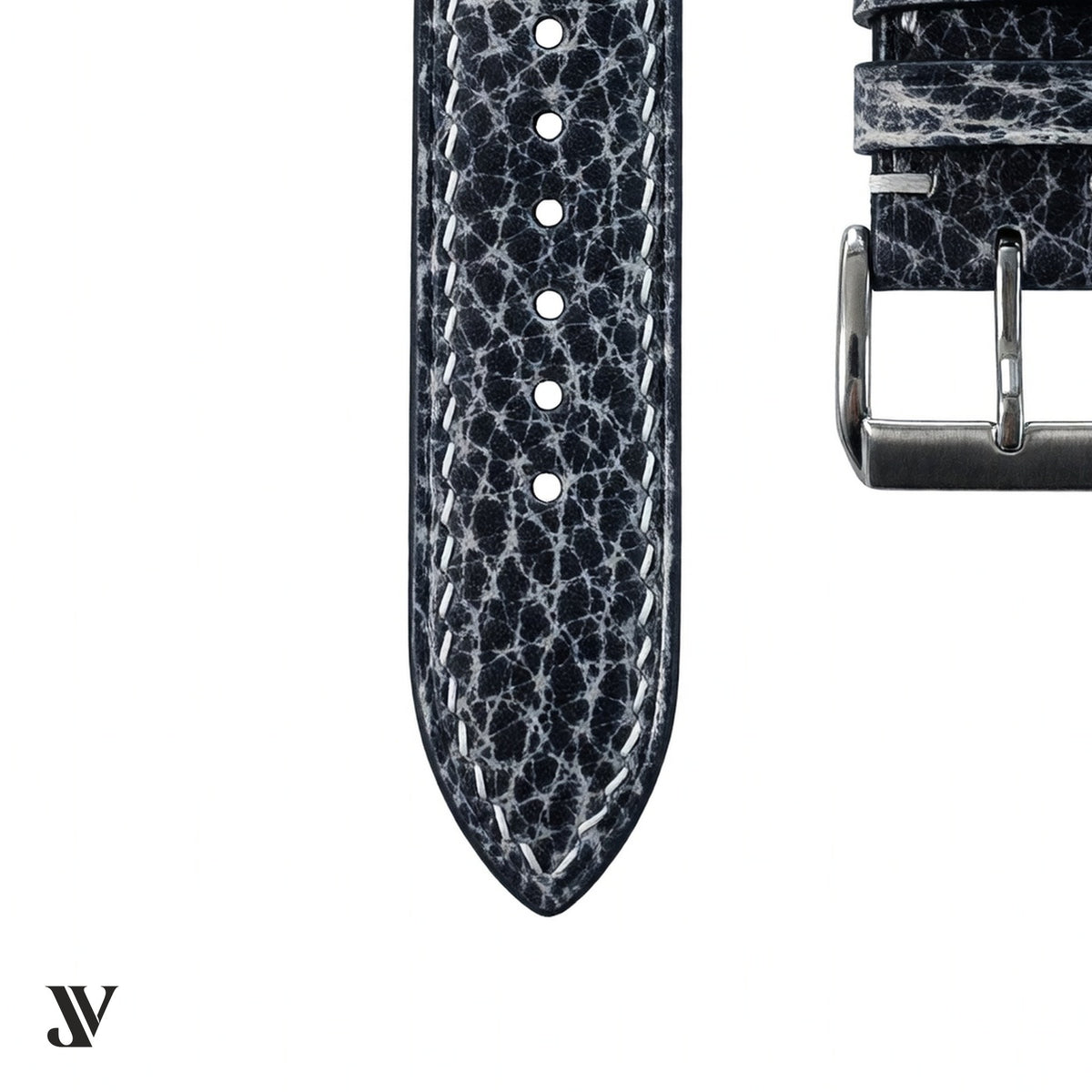 Black Crackle Cowhide Leather Watch Strap — buckle detail