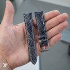 Black Crackle Cowhide Leather Watch Strap — shown on watch (AI-generated scene)
