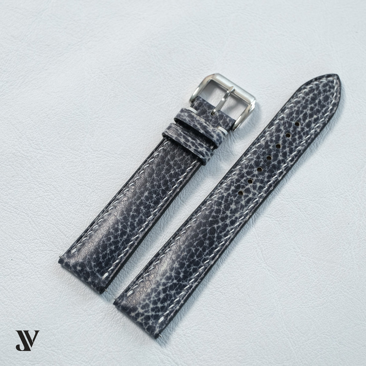 Black Crackle Cowhide Leather Watch Strap — original product photo