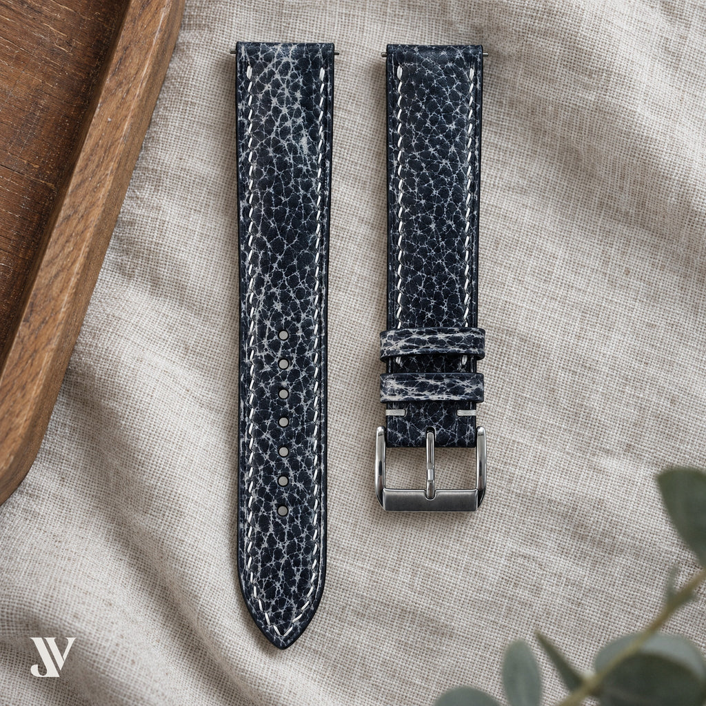 Black Crackle Cowhide Leather Watch Strap — styled scene (AI-generated scene)