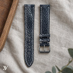 Black Crackle Cowhide Leather Watch Strap — styled scene (AI-generated scene)