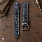 Black Crackle Cowhide Leather Watch Strap — styled scene (AI-generated scene)