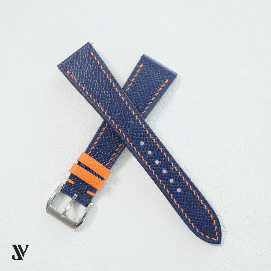 Navy Blue Orange Epsom Classic Leather Watch Strap — original product photo