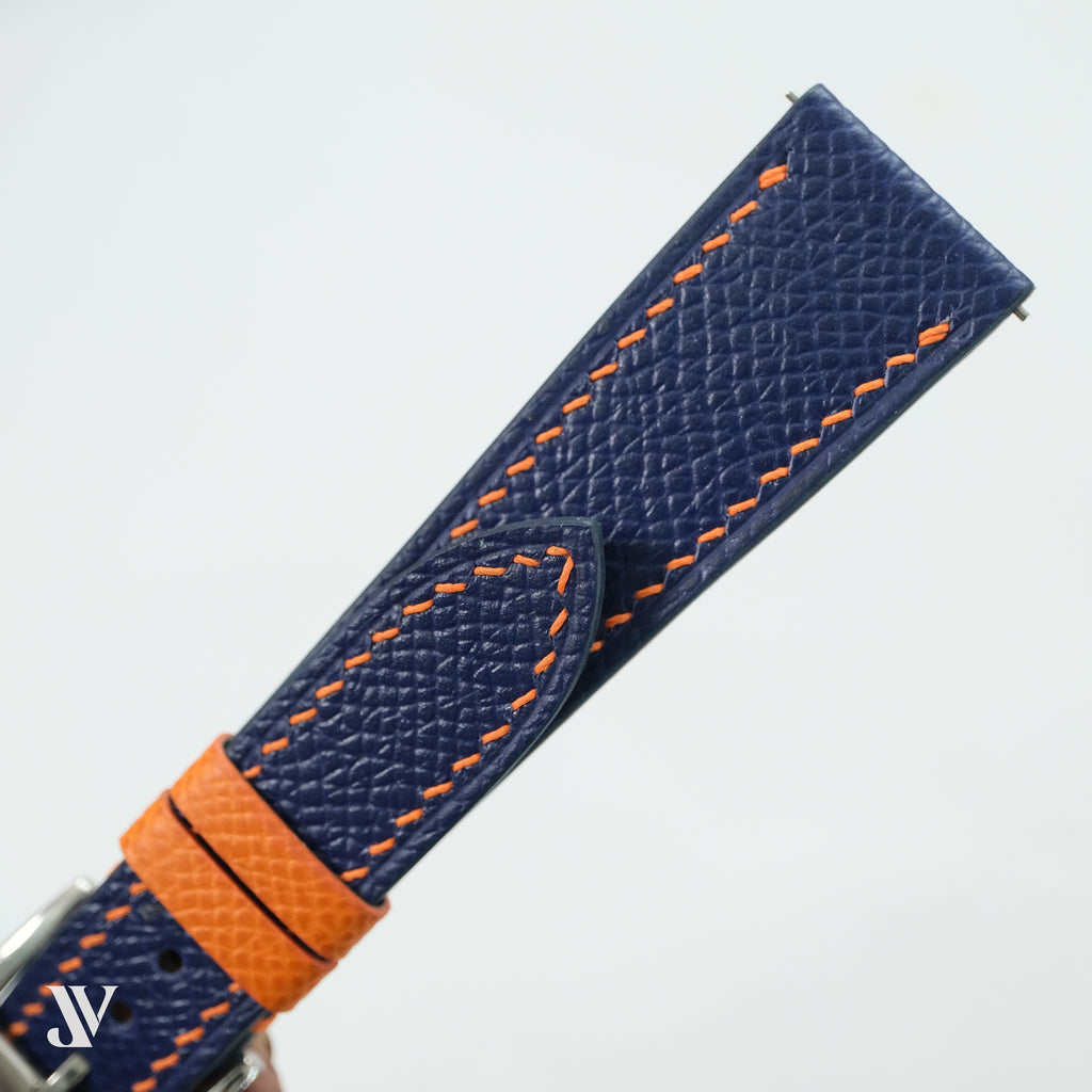 Navy Blue Orange Epsom Classic Leather Watch Strap — original product photo