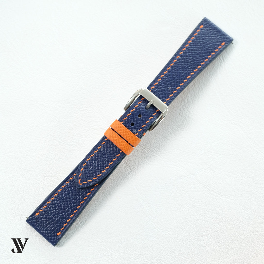Navy Blue Orange Epsom Classic Leather Watch Strap — original product photo