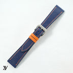 Navy Blue Orange Epsom Classic Leather Watch Strap — original product photo