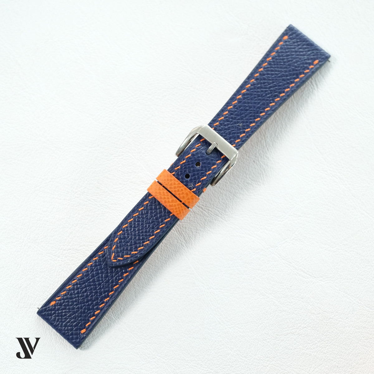 Navy Blue Orange Epsom Classic Leather Watch Strap — original product photo