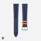 Navy Blue Orange Epsom Classic Leather Watch Strap — product photo