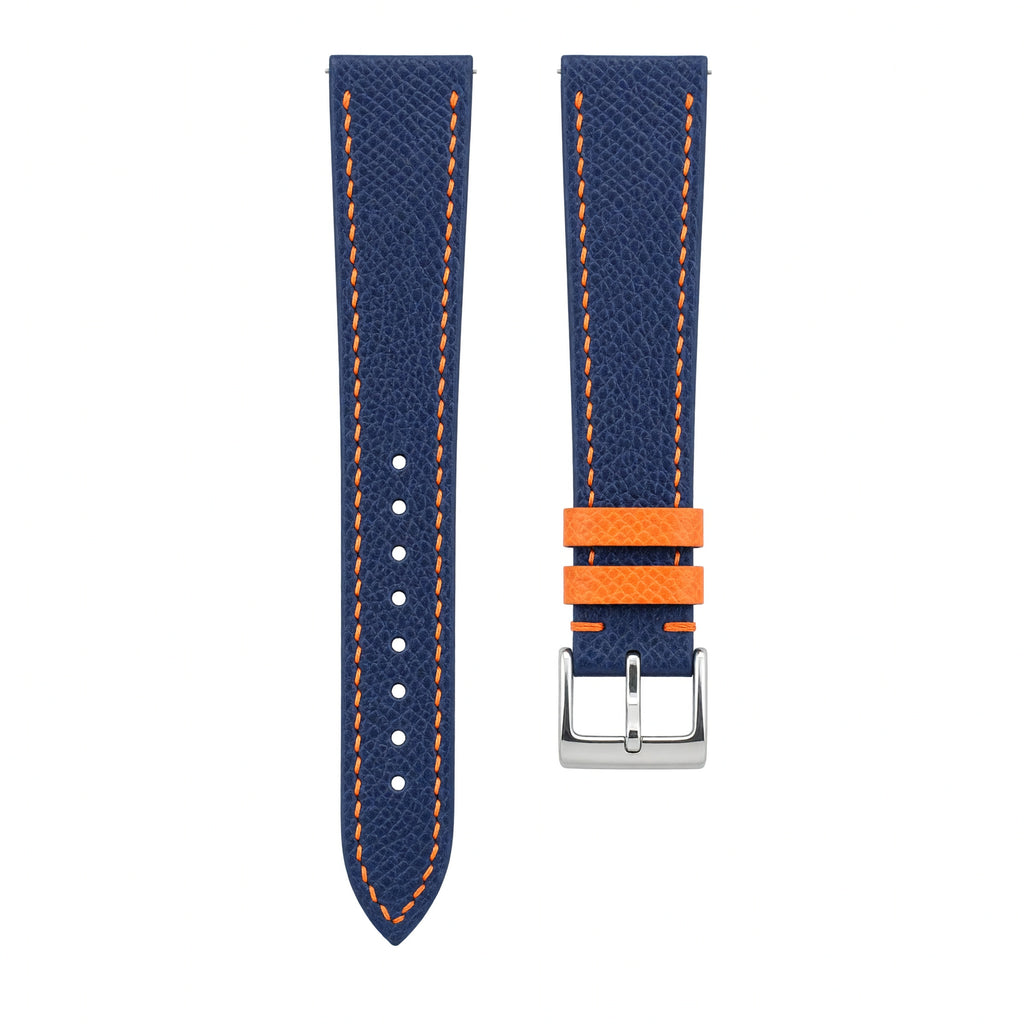 Navy Blue Orange Epsom Classic Leather Watch Strap — original product photo