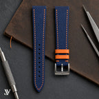 Navy Blue Orange Epsom Classic Leather Watch Strap — styled scene (AI-generated scene)