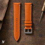 Orange Epsom Classic Leather Watch Strap — styled scene (AI-generated scene)