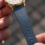 Slate Blue Epsom Classic Leather Watch Strap — shown on watch (AI-generated scene)