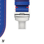 Royal Blue Red Epsom Rally Leather Watch Strap — buckle detail