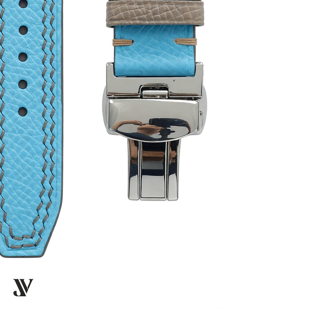 Sky Blue Gray Epsom Rally Leather Watch Strap — buckle detail
