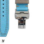 Sky Blue Gray Epsom Rally Leather Watch Strap — buckle detail