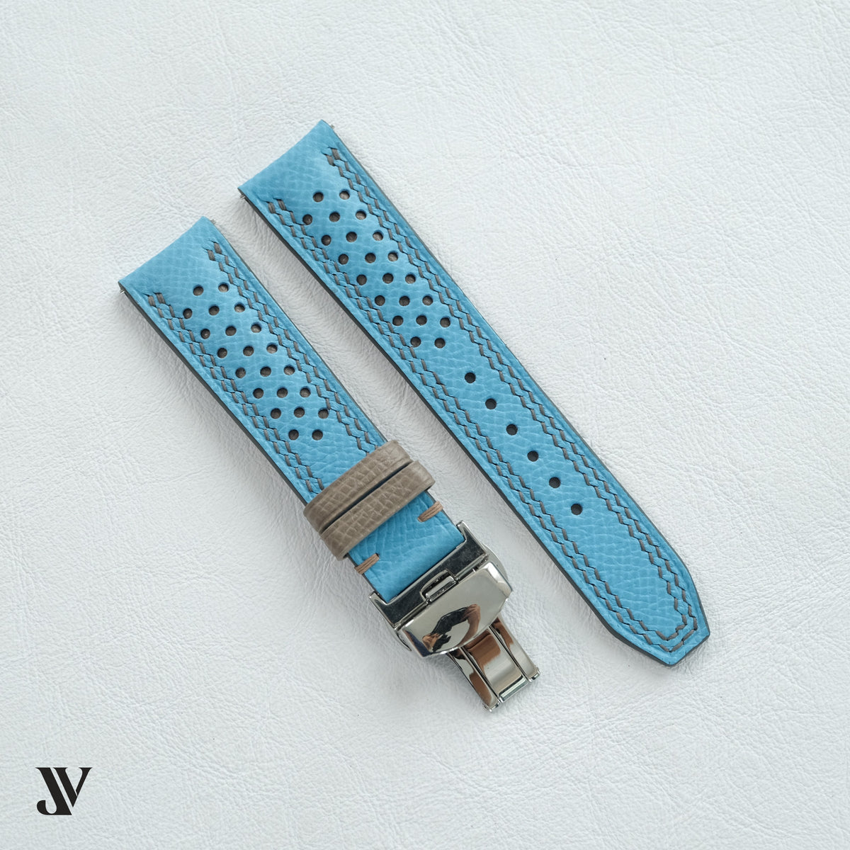 Sky Blue Gray Epsom Rally Leather Watch Strap — original product photo