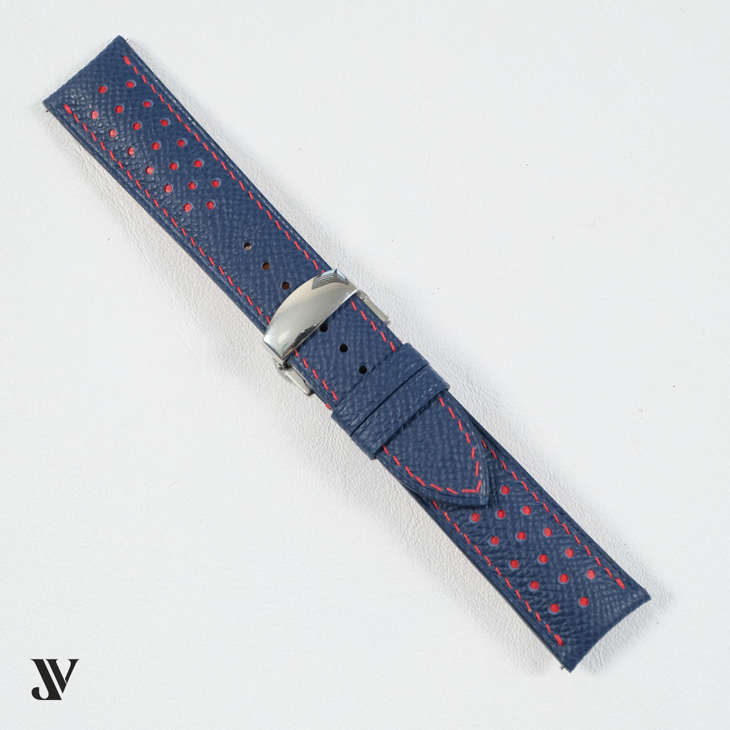 Slate Blue Red Epsom Rally Leather Watch Strap — original product photo