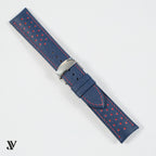 Slate Blue Red Epsom Rally Leather Watch Strap — original product photo