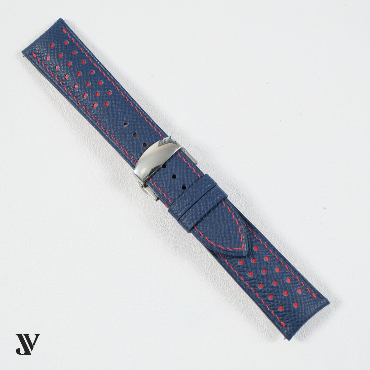Slate Blue Red Epsom Rally Leather Watch Strap — original product photo