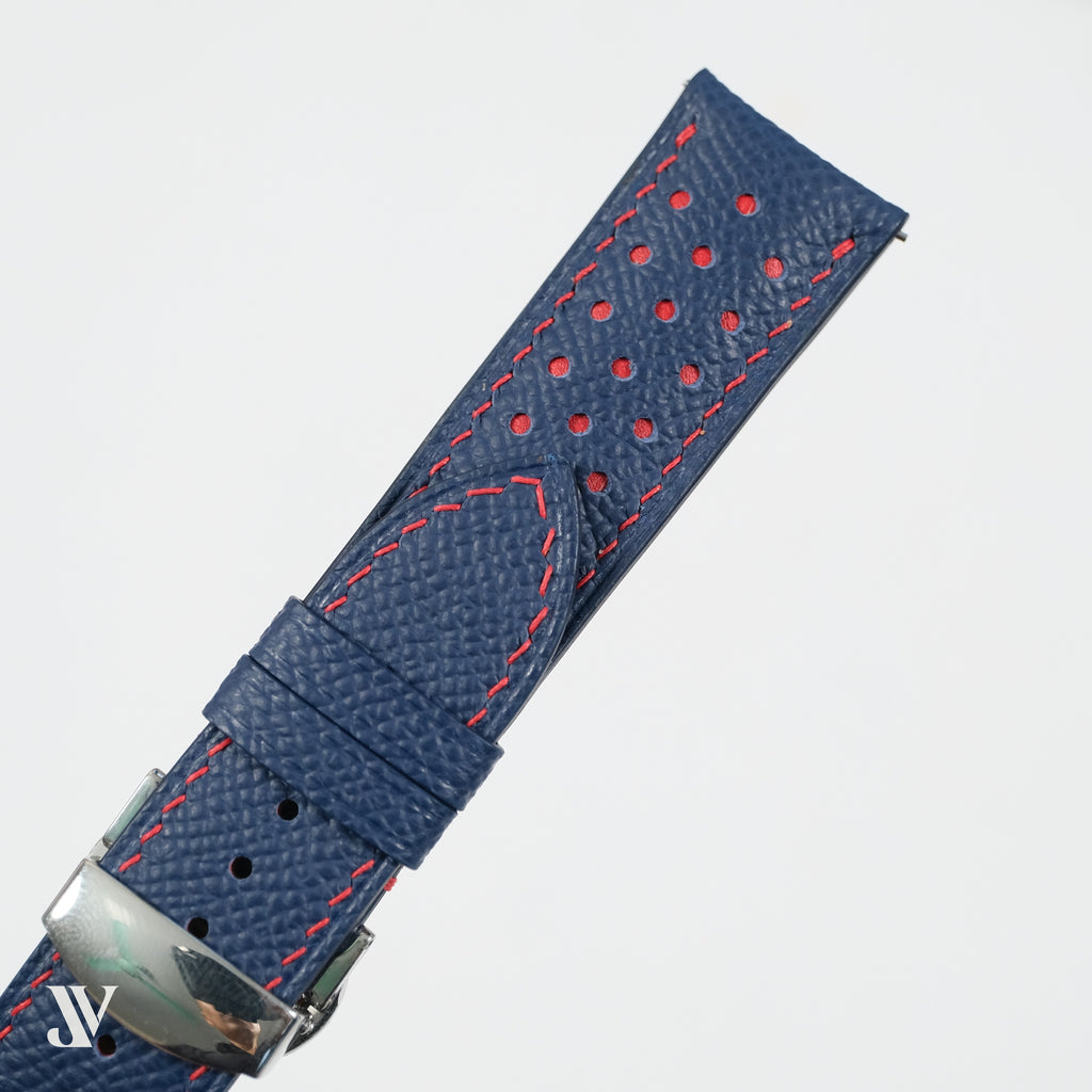 Slate Blue Red Epsom Rally Leather Watch Strap — original product photo
