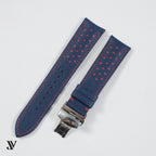 Slate Blue Red Epsom Rally Leather Watch Strap — original product photo