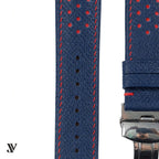 Slate Blue Red Epsom Rally Leather Watch Strap — stitching detail