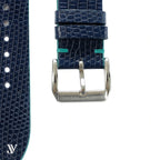 Navy Blue Teal Lizard Rally Leather Watch Strap — buckle detail