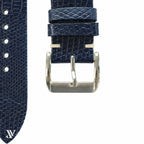 Navy Blue White Lizard Rally Leather Watch Strap — buckle detail