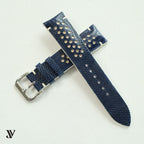 Navy Blue White Lizard Rally Leather Watch Strap — original product photo