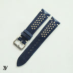 Navy Blue White Lizard Rally Leather Watch Strap — original product photo