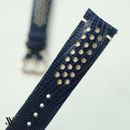 Navy Blue White Lizard Rally Leather Watch Strap — original product photo