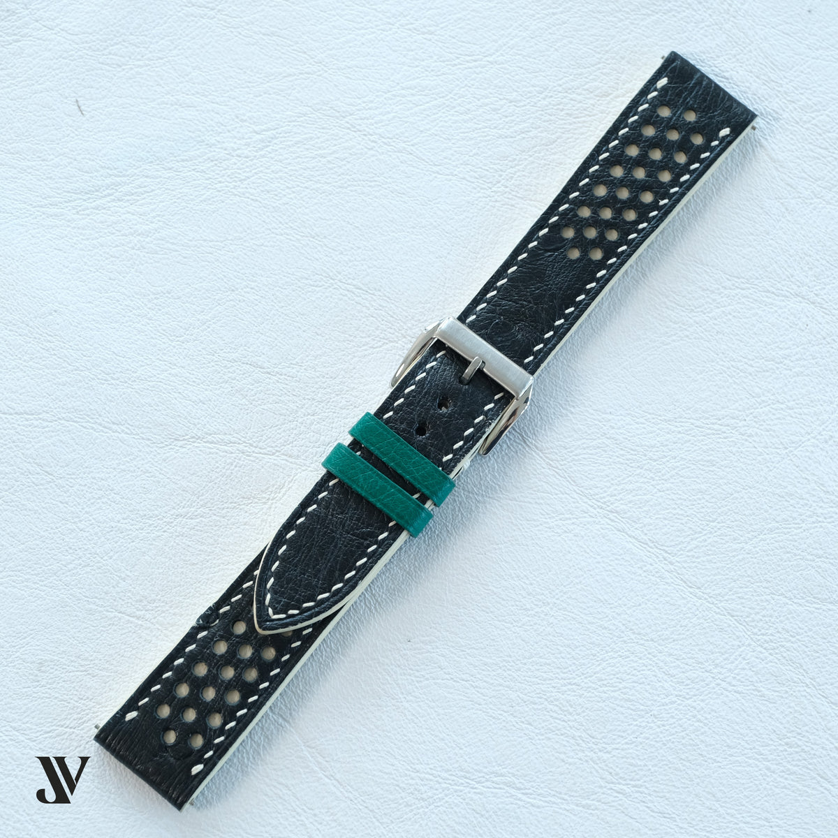 Black White Ostrich Leather Watch Strap — original product photo
