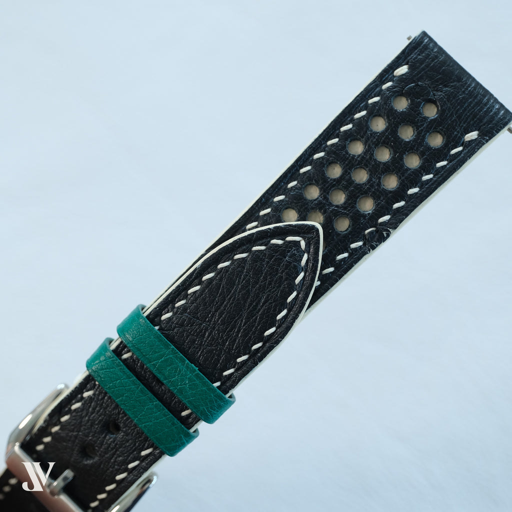 Black White Ostrich Leather Watch Strap — original product photo